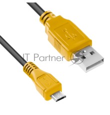 Кабель1.0m USB 2.0, AM/microB 5pin, черный, желтые коннекторы Кабель1.0m USB 2.0, AM/microB 5pin, черный, желтые коннекторы