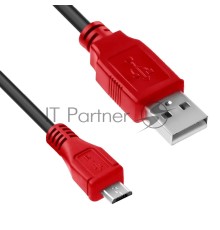 Кабель1.0m USB 2.0, AM/microB 5pin, черный, красные коннекторы Кабель1.0m USB 2.0, AM/microB 5pin, черный, красные коннекторы
