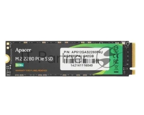 Накопитель SSD Apacer 512Gb M.2 PCIe AS2280P4U PCIe Gen3x4, R3500/W2300 Mb/s, MTBF 1.8M, 3D NAND, NVMe, Retail (AP512GAS2280P4U-1)