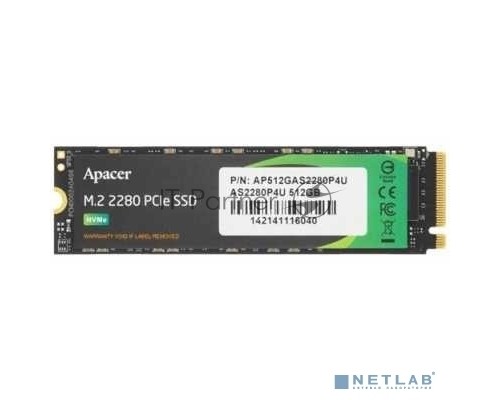 Накопитель SSD Apacer 512Gb M.2 PCIe AS2280P4U PCIe Gen3x4, R3500/W2300 Mb/s, MTBF 1.8M, 3D NAND, NVMe, Retail (AP512GAS2280P4U-1)