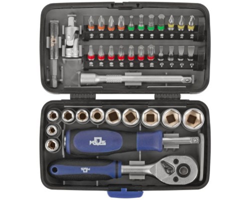 [Ручной инструмент] Мини-набор инструмента (биты, головки, вороток, удлинитель), 38 шт., пластиковый кейс [65000М]