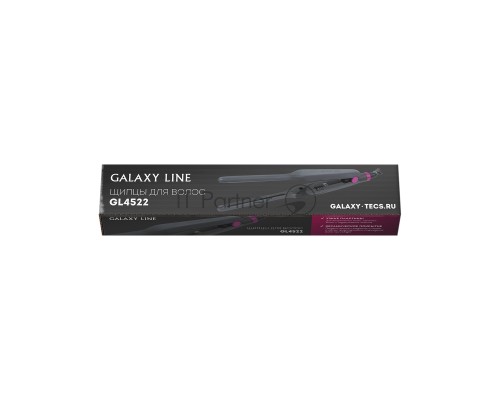 Щипцы для волос Galaxy Line GL 4522, черный, 30 Вт, керамическое покрытие рабочей поверхности, размер пластин 100х9 мм, нагревательный элемент с защитой от перегрева, температура 180°С, индикатор работы, петля для подвешивания, длина шнура  1,7