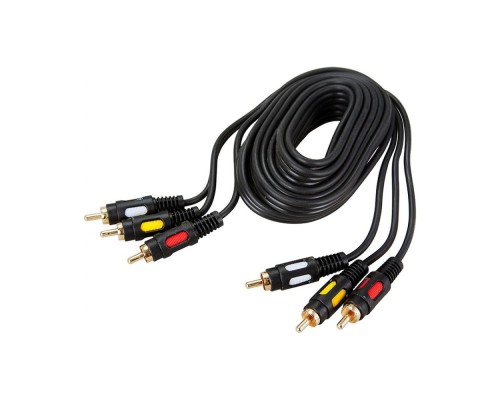 [кабели] Rexant (17-0215) Шнур 3 RCA - 3 RCA, 5м, черный, Gold
