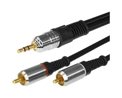 [кабели] Rexant (17-4225) Шнур Стерео 3,5мм - 2 RCA, 5м, Gold-металл