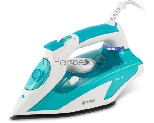 Утюг Vitek VT-8355 (MC) белый/бирюзовый 1. Максимальная мощность 2600 Вт  2. Керамическая подошва  3. Емкость для воды 400 мл