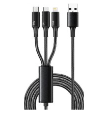 Rexant (18-7075) Кабель USB 3в1 Type-С (6A), Lightning (2,4A), micro USB (3A) 1,2м, в черной оплетке