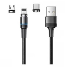 Rexant (18-7076) Кабель USB 3в1 Type-С (2A), Lightning (2,4A), Micro USB (2A), 1,2м, в черной оплетке, с LED подсветкой