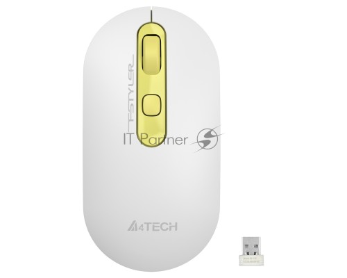 Мышь A4Tech Fstyler FG20 Daisy белый/желтый оптическая (2000dpi) беспроводная USB (4but)