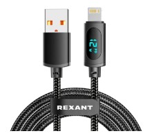 Rexant (18-7062) Кабель USB-A – Lightning для Apple, 2,4А, 1м, в черной нейлоновой оплетке, c LED дисплеем