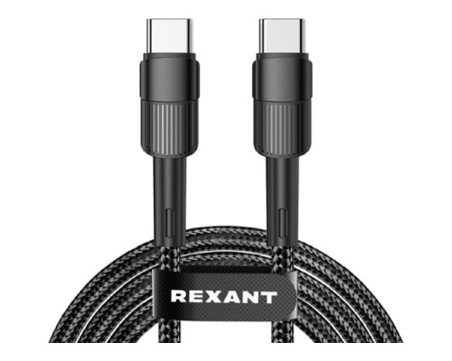 [Кабели] Rexant (18-7071) Кабель Type-C – Type-C, 3A, 60Вт, 1м, в черной нейлоновой оплетке