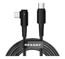 Rexant (18-7070) Кабель Type-C – Type-C, 5А, 100Вт, 1м, в черной нейлоновой оплетке, с угловым штекером и световой индикацией