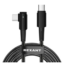 Rexant (18-7070) Кабель Type-C – Type-C, 5А, 100Вт, 1м, в черной нейлоновой оплетке, с угловым штекером и световой индикацией