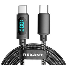 Rexant (18-7074) Кабель Type-C – Type-С, 5A, 100Вт, 1м, в черной нейлоновой оплетке, с LED дисплеем