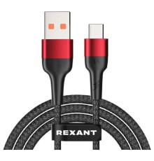 Rexant (18-7066) Кабель USB-A – Type-C, 5А, 50Вт, 1м, в черной нейлоновой оплетке
