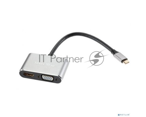 Кабель-концентратор USB3.1 TypeCm -->HDMI+USB3.0+PD+VGA Alum Grey 4K@30Hz, Telecom<TUC055>