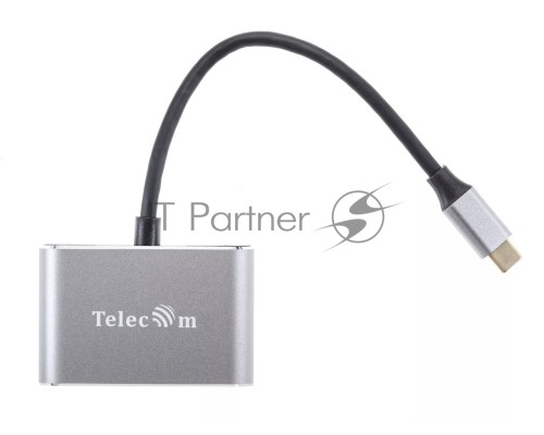 Кабель-концентратор USB3.1 TypeCm -->HDMI+USB3.0+PD+VGA Alum Grey 4K@30Hz, Telecom<TUC055>