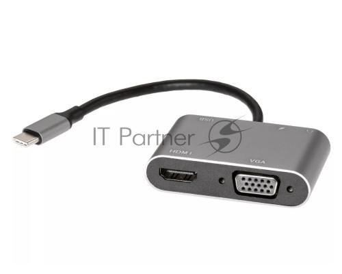 Адаптер USB Type-Cm-->VGA, HDMI 4k*30Hz, USB3.0, PD, Audio,iOpen (Aopen/Qust/VCOM)<ACU4511>