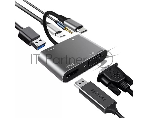 Адаптер USB Type-Cm-->VGA, HDMI 4k*30Hz, USB3.0, PD, Audio,iOpen (Aopen/Qust/VCOM)<ACU4511>