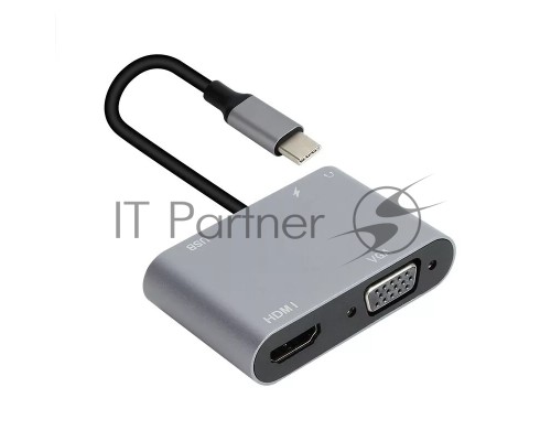 Адаптер USB Type-Cm-->VGA, HDMI 4k*30Hz, USB3.0, PD, Audio,iOpen (Aopen/Qust/VCOM)<ACU4511>