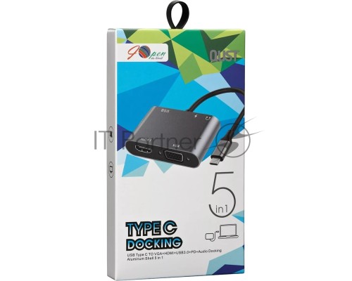Адаптер USB Type-Cm-->VGA, HDMI 4k*30Hz, USB3.0, PD, Audio,iOpen (Aopen/Qust/VCOM)<ACU4511>