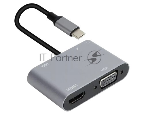 Адаптер USB Type-Cm-->VGA, HDMI 4k*30Hz, USB3.0, PD, Audio,iOpen (Aopen/Qust/VCOM)<ACU4511>