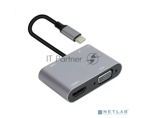 Адаптер USB Type-Cm-->VGA, HDMI 4k*30Hz, USB3.0, PD, Audio,iOpen (Aopen/Qust/VCOM)<ACU4511>