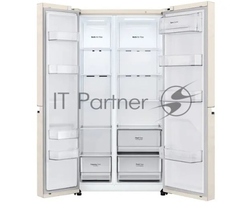 Холодильник LG GC-B257JEYV двухкамерный бежевый глянц. инвертер Side-by-Side 414/229л морозилка сбоку