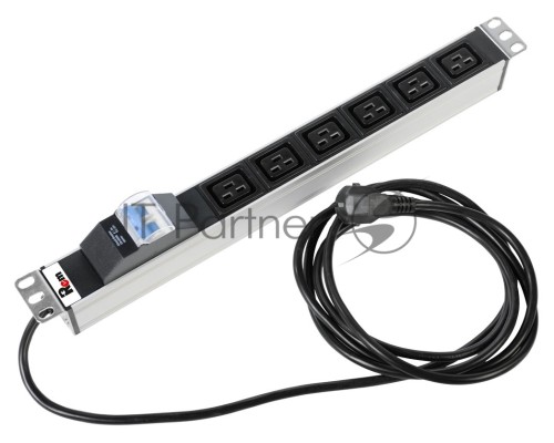 Блок силовых розеток Rem Rem-16, IEC 60320 С19 х 6, вход Schuko, шнур 3 м, 45х484х45 мм (ВхШхГ), 16А, автомат