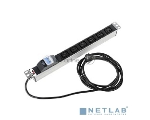 Блок силовых розеток Rem Rem-16, IEC 60320 С19 х 6, вход Schuko, шнур 3 м, 45х484х45 мм (ВхШхГ), 16А, автомат