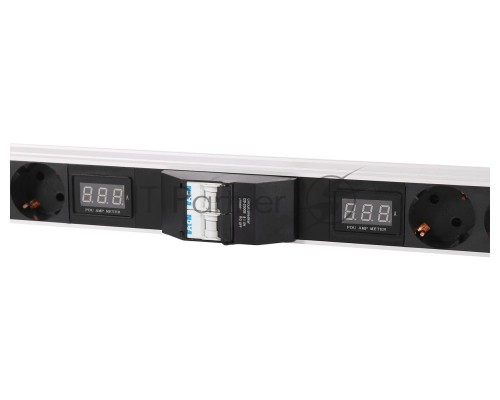 Блок силовых розеток Rem Rem-32, Shuko х 16, IEC 60320 С19 х 8, вход колодка, 1463х45х45 мм (ВхШхГ), 32А, автомат + амперметр, чёрный, без шнура