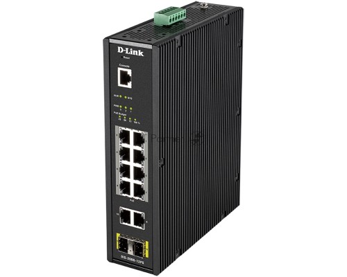 Промышленный управляемый коммутатор D-Link DIS-200G-12PS/A2A 2 уровня с 10 портами 10/100/1000Base-T и 2 портами 1000Base-X SFP (8 портов с поддержкой PoE 802.3af/802.3at (30 Вт), PoE-бюджет до 240Вт)