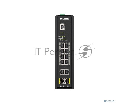 Промышленный управляемый коммутатор D-Link DIS-200G-12PS/A2A 2 уровня с 10 портами 10/100/1000Base-T и 2 портами 1000Base-X SFP (8 портов с поддержкой PoE 802.3af/802.3at (30 Вт), PoE-бюджет до 240Вт)