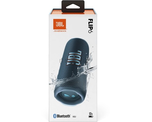 Портативная акустика JBL Flip 6 синий, Bluetooth 5.1, время воспроизведения 12 ч, емкость аккумулятора 4800 mAh, время заряда 2,5 ч, цвет синий