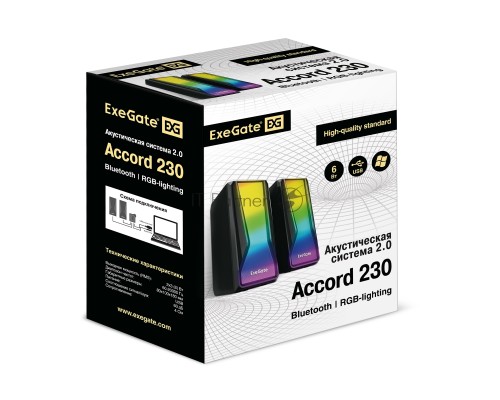 Акустическая система 2.0 ExeGate EX289687RUS Accord 230 (питание USB,Bluetooth, 2х3Вт (6Вт RMS), 60-20000Гц, цвет черный, RGB подсветка)