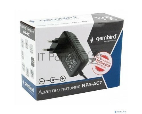 Адаптер питания Gembird NPA-AC7, 12В/1А, 1 штекер 5,5х2,5мм