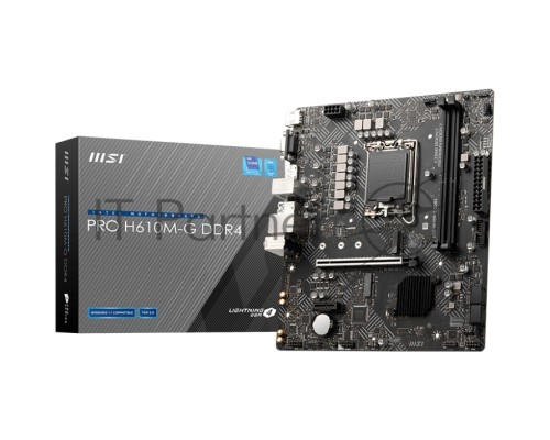 Материнская плата MSI PRO H610M-G DDR4, LGA 1700, Intel H610, 2xDDR4, 4xSATA, 1xM.2, 1xPCI-E 4.0 x16, 1xPCI-E 3.0 x1, 1xHDMI, 1xDisplayPort, 1xVGA, 1xRJ45 1Gb, 2xUSB-A 3.2 Gen 1, 4xUSB-A 2.0, 3x3.5мм, 7.1, Micro-ATX