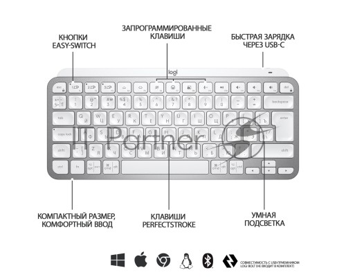 Клавиатура беспроводная Logitech MX Keys MINI Pale Grey (920-010502)