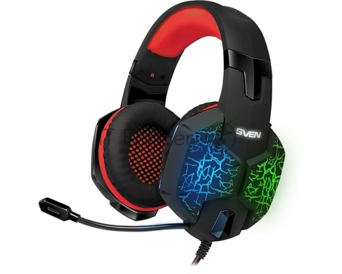 Игровые наушники с микрофоном SVEN AP-U988MV, черный-красный (USB, LED, 7.1)