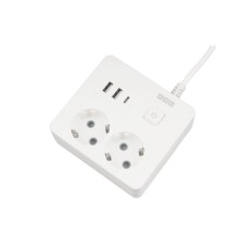 PowerCube Бытовой удлинитель (PC-1-2M) 2р с/з вык.,3USB, 3500 Вт, 16А, 1.9 м, 3*1,0 (белый) квадрат {22299}