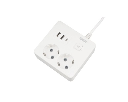 [Сетевые фильтры] PowerCube Бытовой удлинитель (PC-1-2M) 2р с/з вык.,3USB, 3500 Вт, 16А, 1.9 м, 3*1,0 (белый) квадрат {22299}