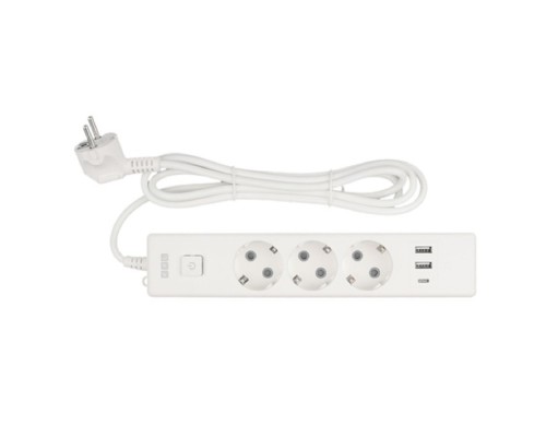 [Сетевые фильтры] PowerCube Бытовой удлинитель (PC-5-2M) 3р с/з вык.,3USB, 3500 Вт, 16А, 1.9 м, 3*1,0 (белый) {22302}