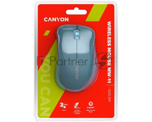Мышь беспроводная Canyon MW-11 синий, 1200 dpi, радиоканал, USB, кнопки - 3