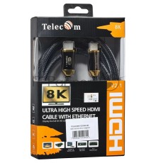 Кабель HDMI 19M/M,ver. 2.1, 8K@60 Hz 3m метал разъемы, нейлоновая оплетка Telecom <TCG300-3M>