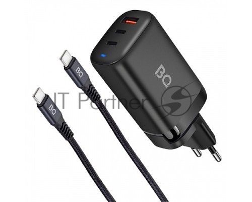 Зарядное устройство BQ Charger 65W3A01 (3 ports 2*Type-C + USB, 65W with 2m Type-C cable) black
