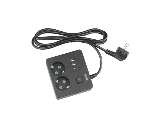 [Сетевые фильтры] PowerCube Бытовой удлинитель (PC-1B-2M) 2р с/з вык.,3USB, 3500 Вт, 16А, 1.9 м, 3*1,0 (черный) квадрат {22308}