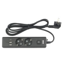 PowerCube Бытовой удлинитель (PC-5B-2M) 2р с/з вык.,3USB, 3500 Вт, 16А, 1.9 м, 3*1,0 (черный) {22309}