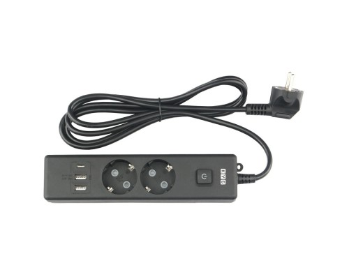 [Сетевые фильтры] PowerCube Бытовой удлинитель (PC-5B-2M) 2р с/з вык.,3USB, 3500 Вт, 16А, 1.9 м, 3*1,0 (черный) {22309}