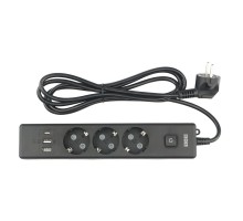 PowerCube Бытовой удлинитель (PC-6B-2M) 3р с/з вык.,3USB, 3500 Вт, 16А, 1.9 м, 3*1,0 (черный) {22310}