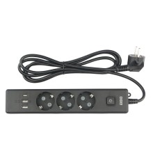 PowerCube Бытовой удлинитель (PC-6B-2M) 3р с/з вык.,3USB, 3500 Вт, 16А, 1.9 м, 3*1,0 (черный) {22310}