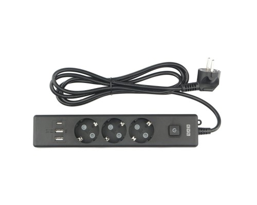 [Сетевые фильтры] PowerCube Бытовой удлинитель (PC-6B-2M) 3р с/з вык.,3USB, 3500 Вт, 16А, 1.9 м, 3*1,0 (черный) {22310}